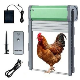 Solar Powered Automatic Chicken Coop Door with 4 Modes Light Sensor Timer Remote Control, Anti-Pinch Weatherproof Aluminum Opener for Chickens Du (Option: default title)