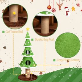 59in Large Tall Christmas Tree Cat Tower with 2 Cat Condos & Scratching Post, Soft Fleece Cat Tree with Teaser Toy & Sturdy Base & Built-in Openi (Option: default title)
