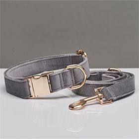 Multiple Colour Velvet Personalise Dog Collar Leash Set With Bow (Option: Grey set-S)