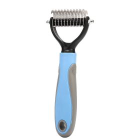 Stainless Double-sided Pet Brush Hair Removal Comb Grooming Dematting Dog Grooming Shedding Tools (Option: Blue-9.5x17.5cm)