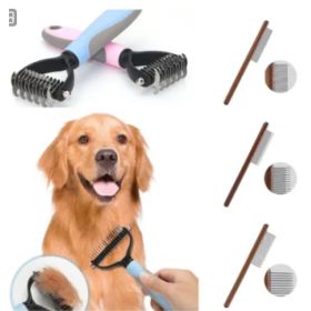 Stainless Double-sided Pet Brush Hair Removal Comb Grooming Dematting Dog Grooming Shedding Tools (Option: Set1-9.5x17.5cm)