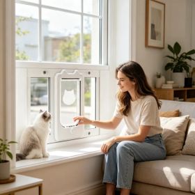 Cat Door for Window with Adjustable Length for Indoor (Option: default title)
