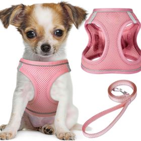 No Pull Dog Puppy Harness And Leash Set Reflective Mesh Vest (Option: Pink)