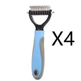 Stainless Double-sided Pet Brush Hair Removal Comb Grooming Dematting Dog Grooming Shedding Tools (Option: Blue 4pcs-9.5x17.5cm)