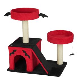 26" Gothic Cat Tree, Cat Tower with Spacious Cat Condo, 2 Padded Perches, Spider Toy, Scratching Posts, Scratching Ladder for Large Cats, Red & B (Option: default title)