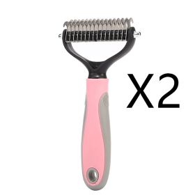 Stainless Double-sided Pet Brush Hair Removal Comb Grooming Dematting Dog Grooming Shedding Tools (Option: Pink 2pcs-9.5x17.5cm)