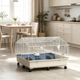 35"35"25" Rolling Small Animal Cage with Water Bottle Hay Feeder Food Dish for Rabbits Hedgehogs Guinea Pigs (Option: default title)