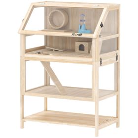 Wooden Hamster Cage For Wood Acrylic With Detachable Lower Floor, Storage Shelf, Hut, Seesaw, Exercise Wheel (Option: Natural Wood)